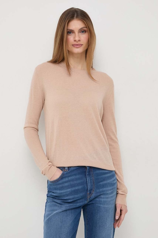 Weekend Max Mara sweter wełniany okrągły beżowy 2415361041600