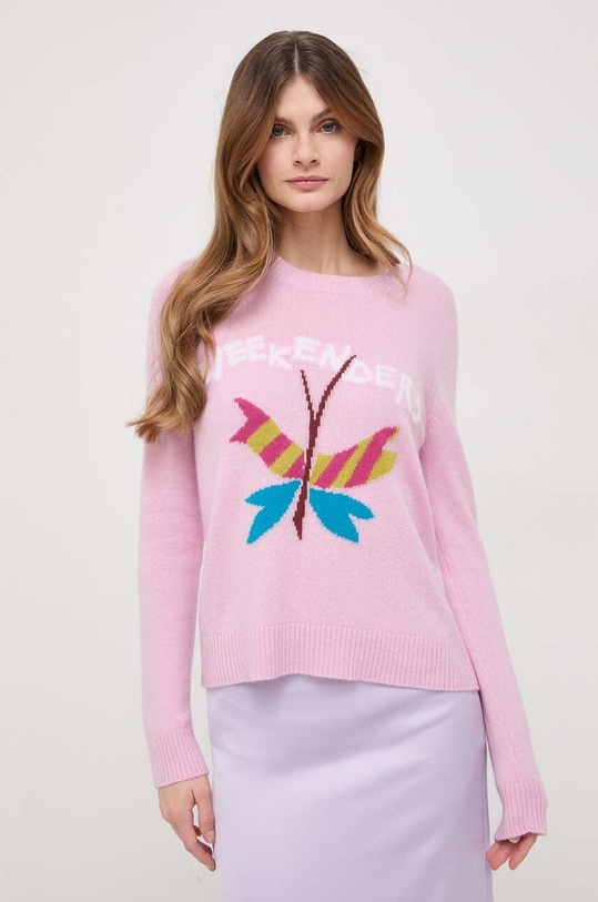 Weekend Max Mara sweter z kaszmirem okrągły różowy 2415361081600