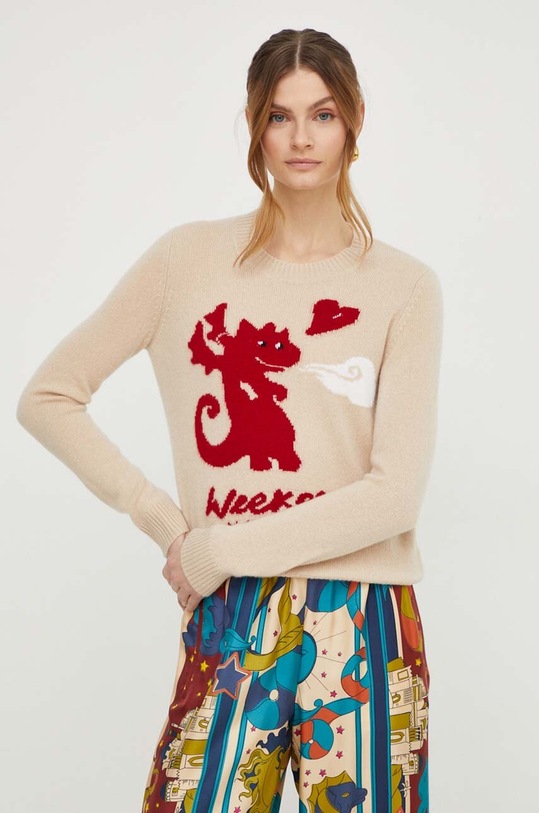 Weekend Max Mara sweter z kaszmirem okrągły beżowy 2415361081600
