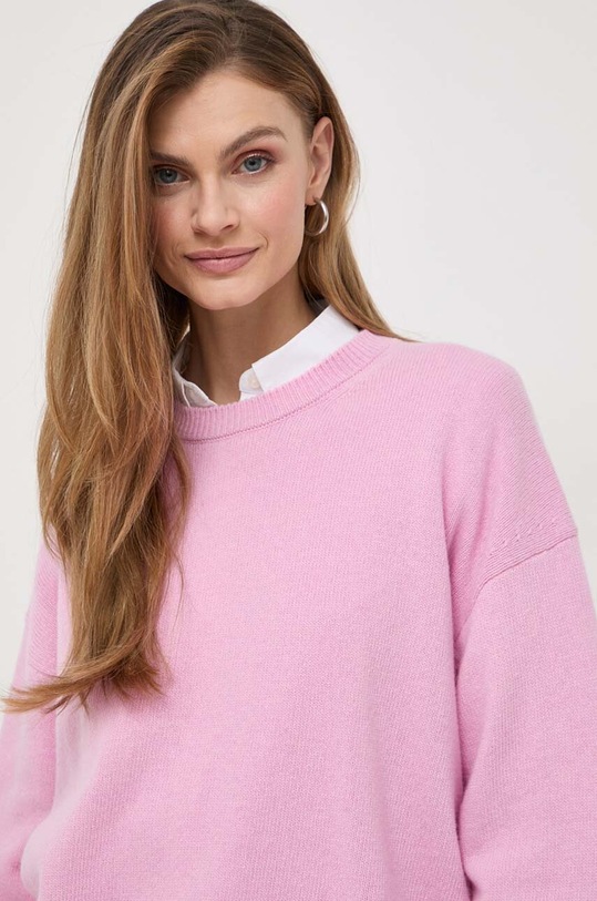 Weekend Max Mara sweter wełniany okrągły różowy 2415361161600