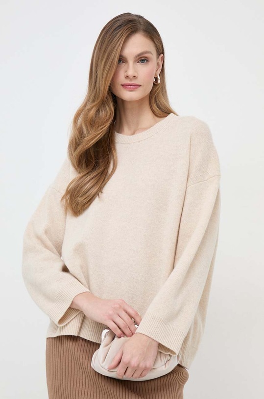 Weekend Max Mara sweter wełniany okrągły beżowy 2415361161600