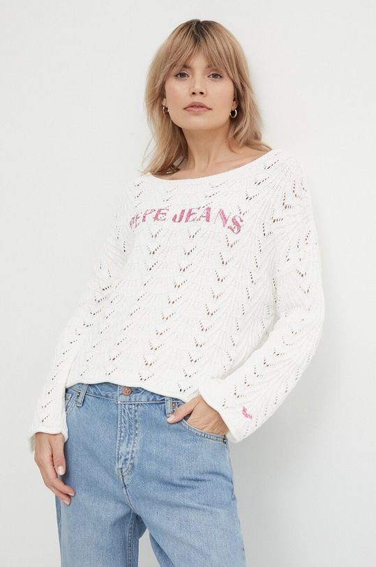 Pepe Jeans sweter bawełniany GIANNINA okrągły biały PL702143