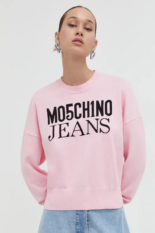Moschino Jeans sweter bawełniany wzorzyste różowy 0919.3208