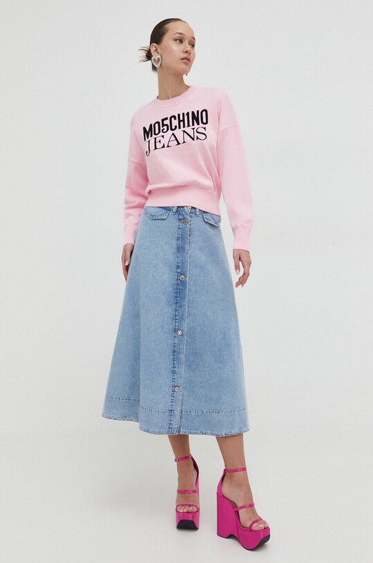Moschino Jeans pamut pulóver 0919.3208 rózsaszín SS24