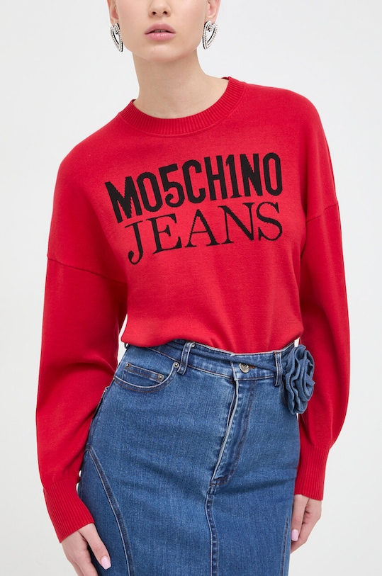Bavlněný svetr Moschino Jeans kulatý červená 0919.3208