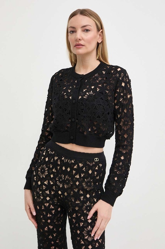 Twinset pulover de bumbac uni negru 241TT3234
