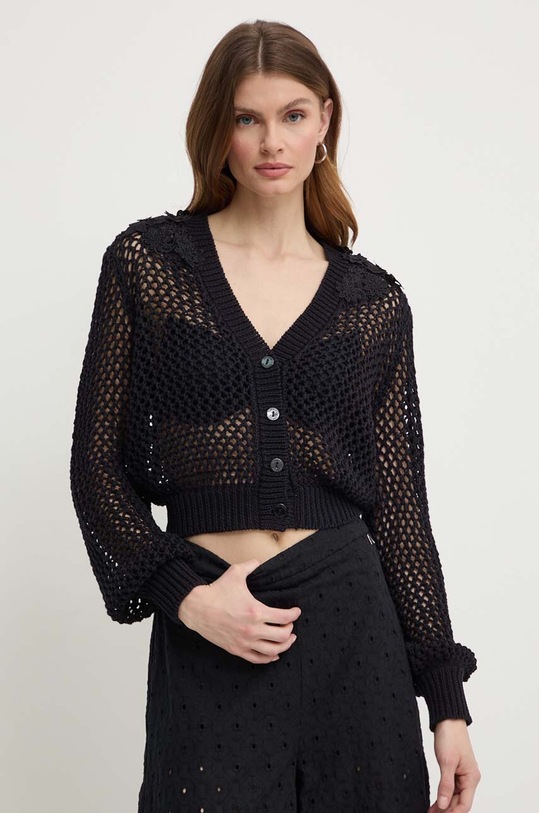 Twinset cardigan con aggiunta di lino nero 241TT3122