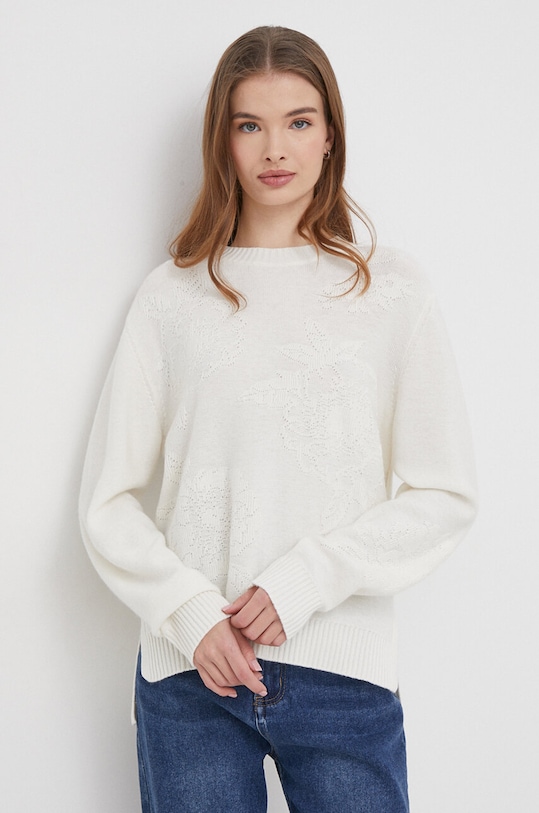 United Colors of Benetton sweter z domieszką wełny okrągły beżowy 1235D109W
