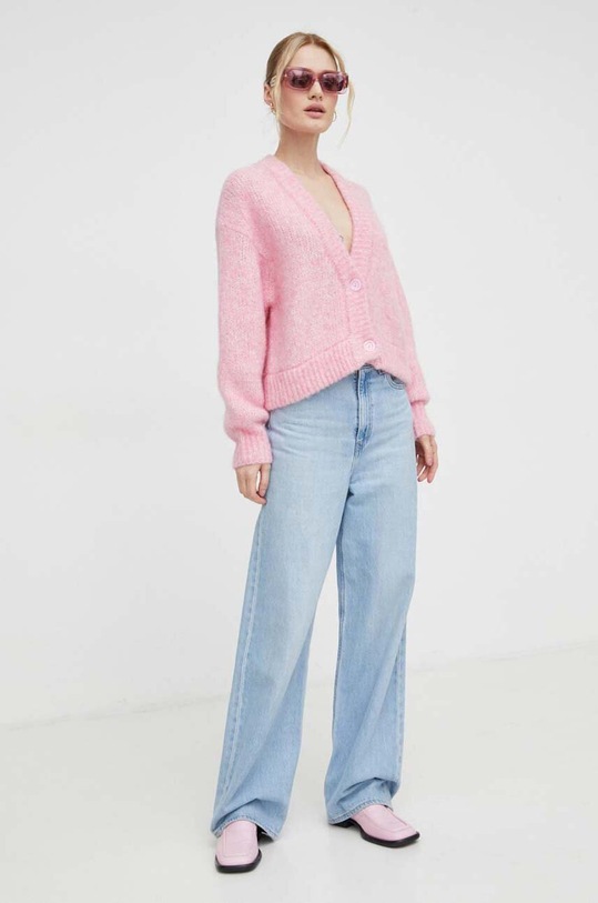 American Vintage kardigan wełniany BAC19AH23POUPCH różowy SS24