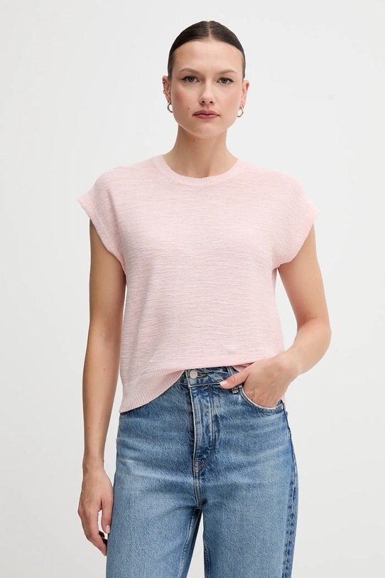 United Colors of Benetton vestă cu amestec de in roz 105GD109Z