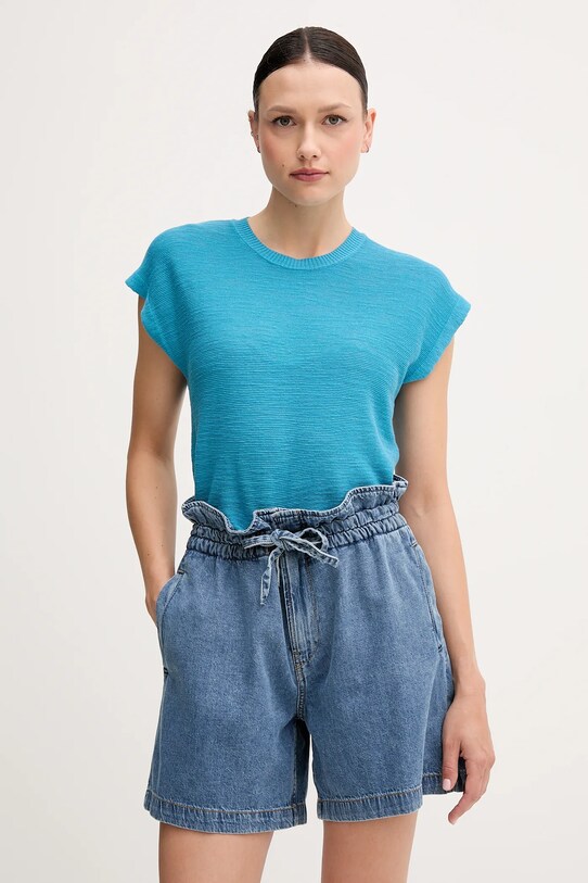 United Colors of Benetton vestă cu amestec de in albastru 105GD109Z