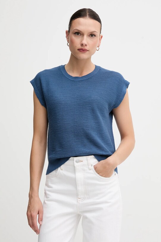 United Colors of Benetton mellény vászonkeverékből kék 105GD109Z