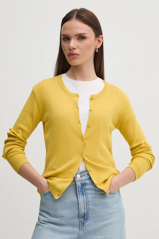 United Colors of Benetton cardigan in cotone a maglia fine giallo 1091D5558