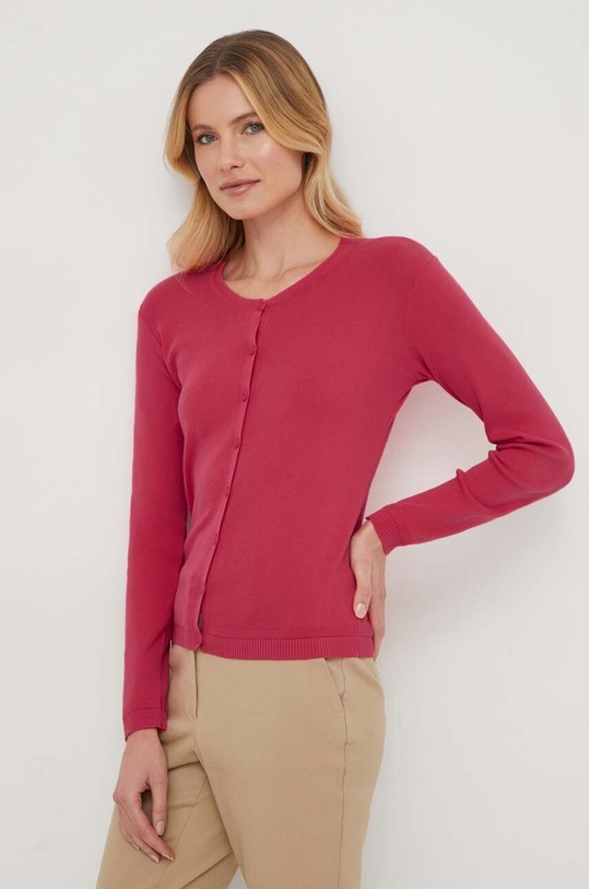 United Colors of Benetton cardigan din bumbac uni roz 1091D5558