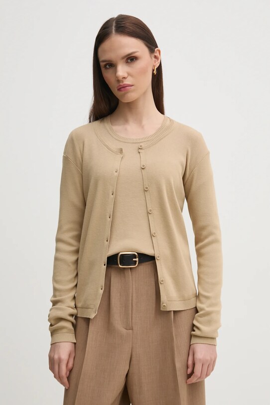 United Colors of Benetton cardigan din bumbac uni bej 1091D5558