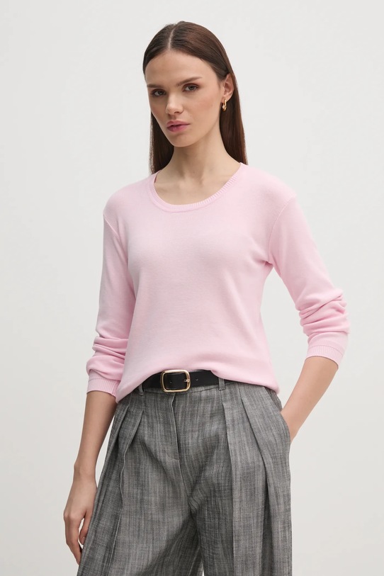 Bavlněný svetr United Colors of Benetton kulatý růžová 1091D1M08