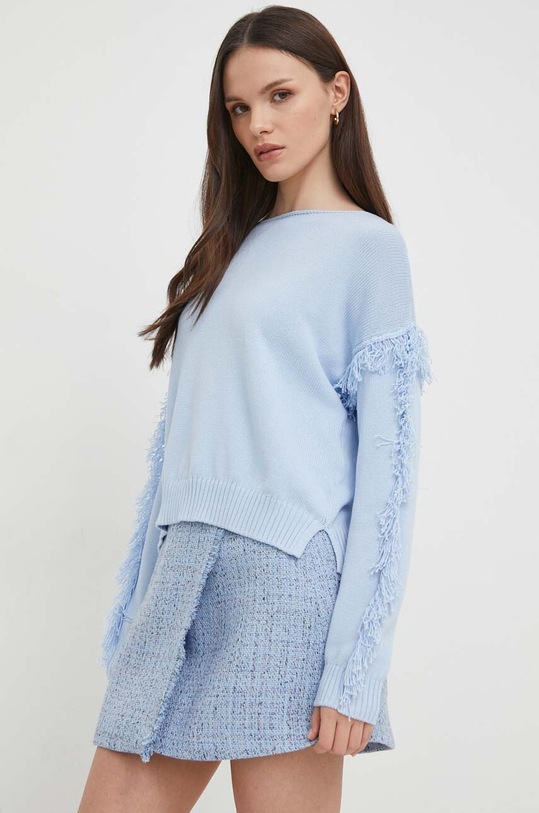 Pamučni pulover United Colors of Benetton bez uzorka plava 1077D10A6