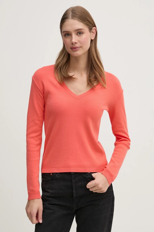 Bombažen pulover United Colors of Benetton Tanka oranžna 1091D4625