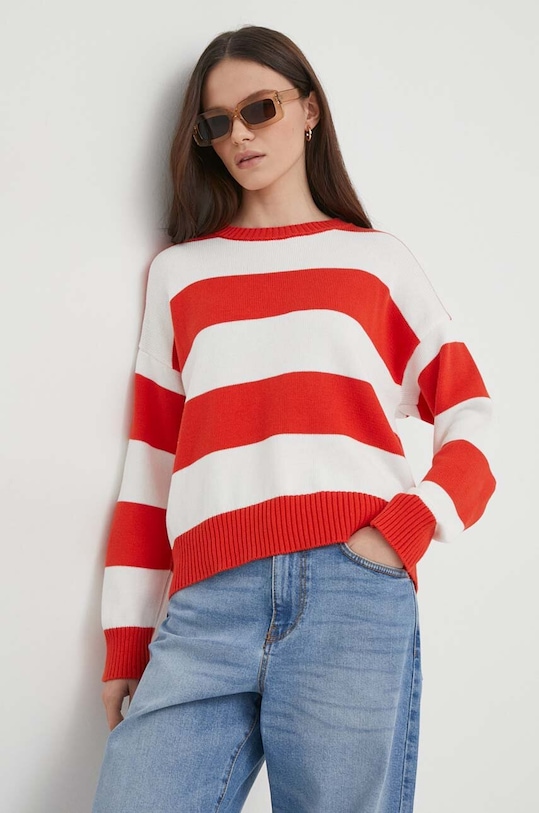 United Colors of Benetton sweter bawełniany wzorzyste czerwony 1494E105J