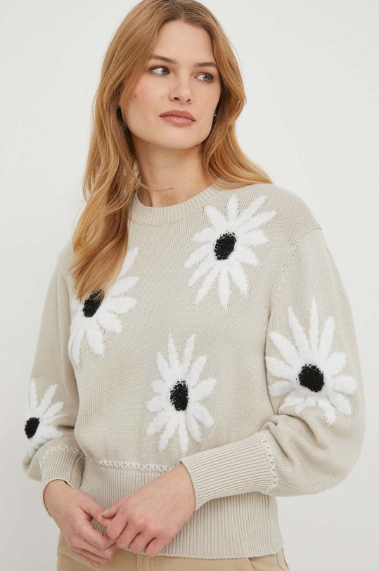 Μάλλινη μπλουζα United Colors of Benetton λεπτό μπεζ 1194E108Y