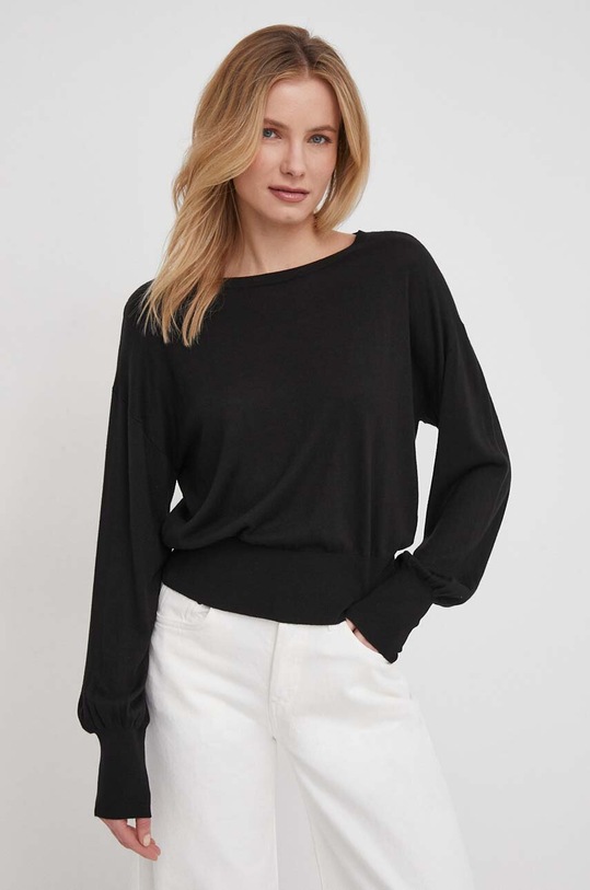 Sisley sweter z domieszką jedwabiu czarny 16LGM104C