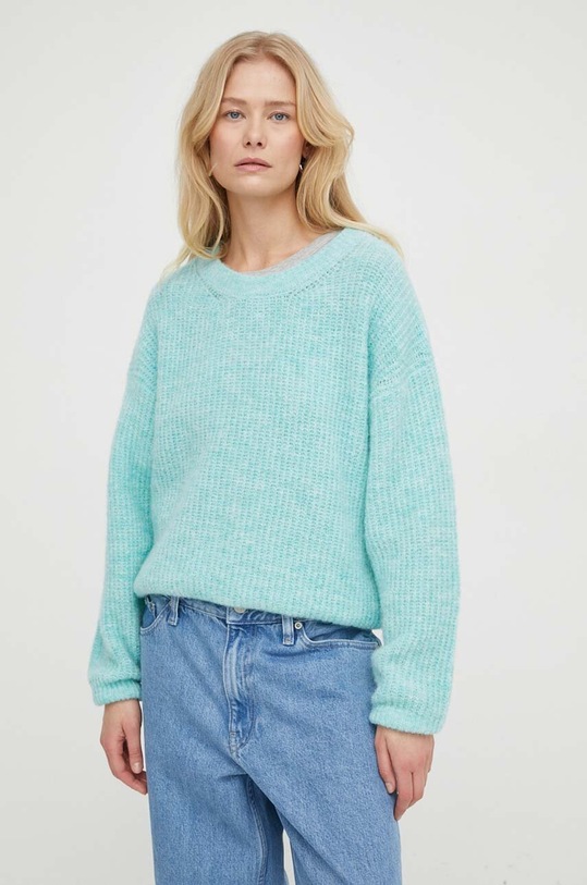 American Vintage sweter z domieszką wełny PULL ML COL ROND EAST18FE24 turkusowy SS24