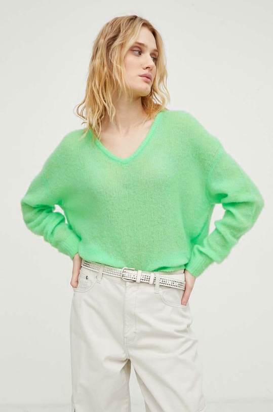 Vlněný svetr American Vintage PULL ML COL V ZAK18BE24 zelená SS24