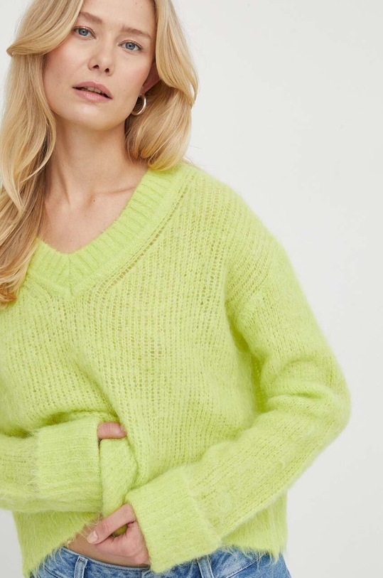 American Vintage sweter wełniany PULL ML COL V zielony BYM18AE24