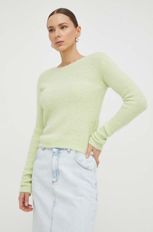 American Vintage sweter z domieszką wełny PULL ML COL BATEAU okrągły zielony EAST18SE24