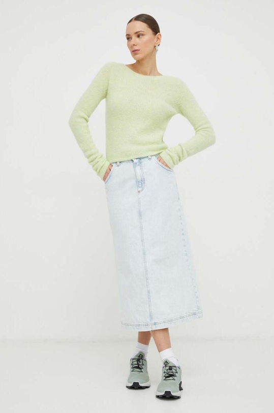 American Vintage sweter z domieszką wełny PULL ML COL BATEAU EAST18SE24 zielony SS24