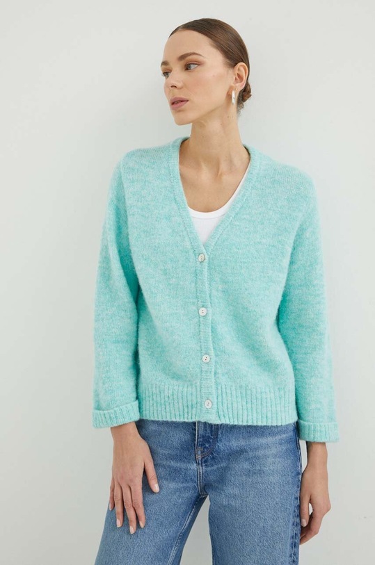 American Vintage kardigan z domieszką wełny GILET ML z domieszką wełny zielony EAST19GE24