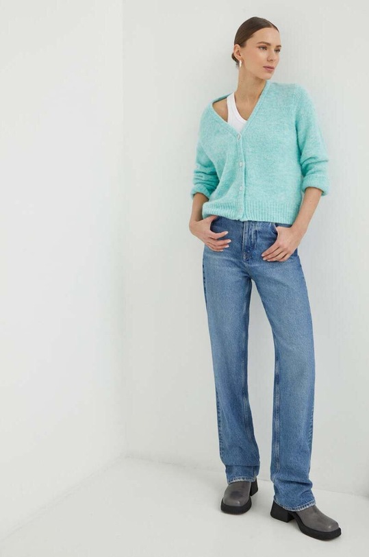 American Vintage kardigan z domieszką wełny GILET ML EAST19GE24 zielony SS24