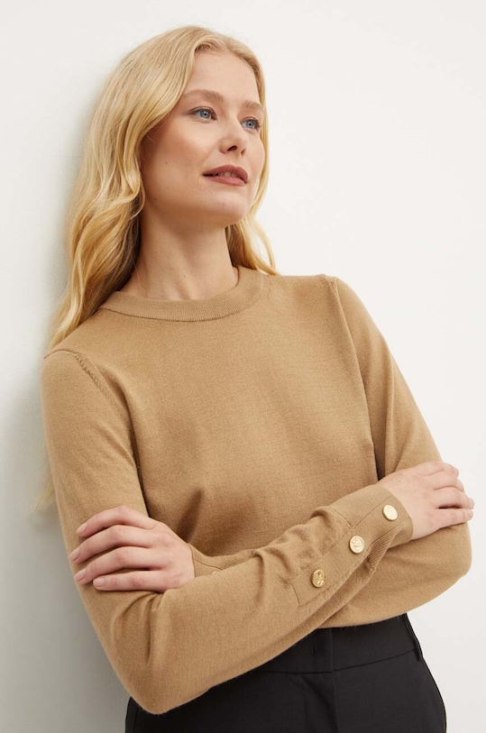 Vlněný svetr MICHAEL Michael Kors kulatý béžová MS460XH4VR