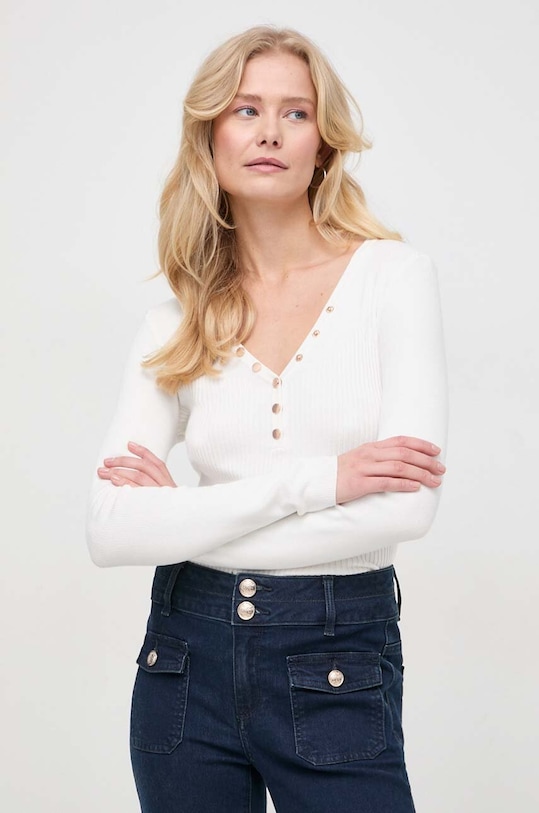 Sveter Morgan MIGNO V výstrih béžová MIGNO.OFF.WHITE