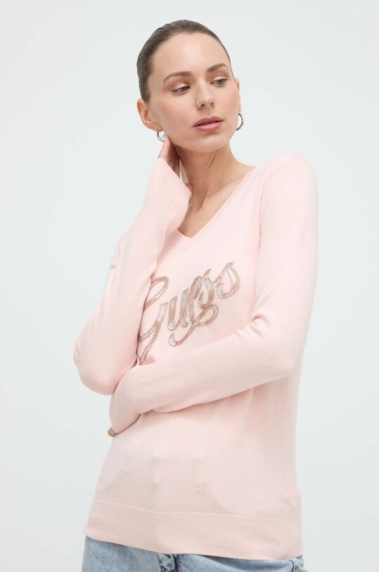 Светр Guess аплікація рожевий W4GR25.Z2NQ2