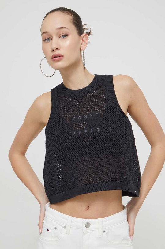Tommy Jeans kamizelka bawełniana bawełna czarny DW0DW18336