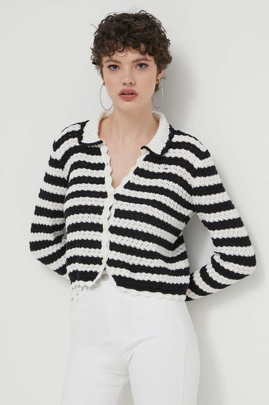 Tommy Jeans kardigan bawełniany wzorzyste czarny DW0DW17756