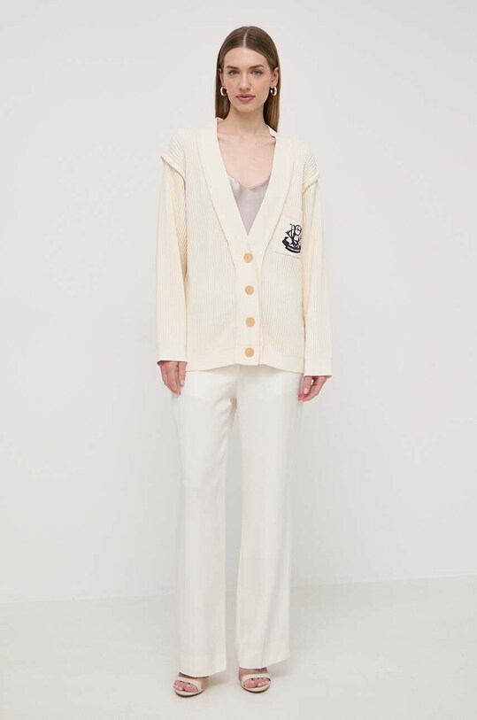 Victoria Beckham kardigan z domieszką jedwabiu 1224KJU005604A beżowy SS24