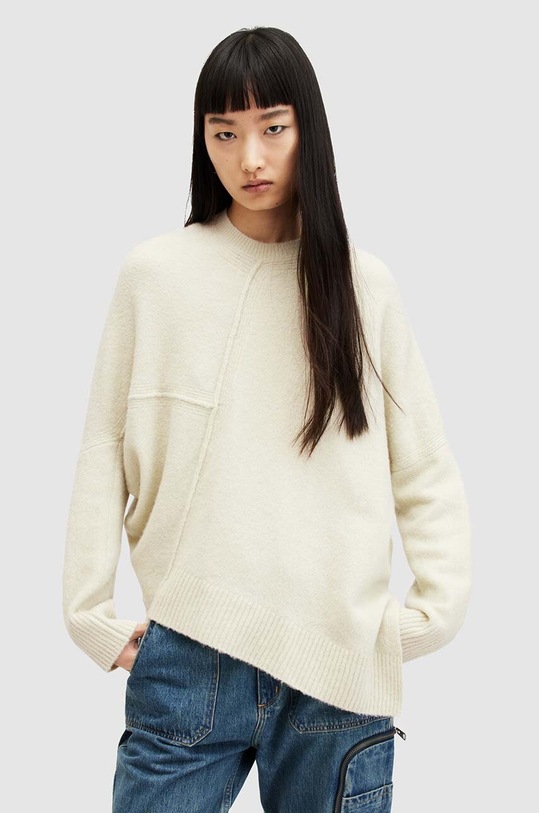 AllSaints sweter z wełną LOCK okrągły żółty WK005Y