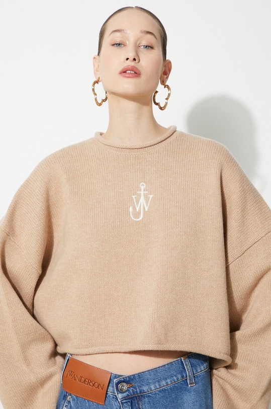 Вълнен пуловер JW Anderson Cropped Anchor Jumper KW1121.YN0264.132 бежов