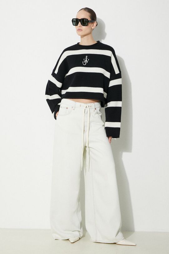 Вълнен пуловер JW Anderson Cropped Anchor Jumper KW1121.YN0264.901 черен SS24