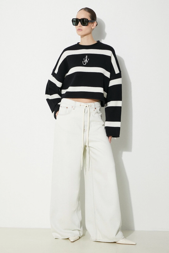 Μάλλινο πουλόβερ JW Anderson Cropped Anchor Jumper KW1121.YN0264.901 μαύρο SS24