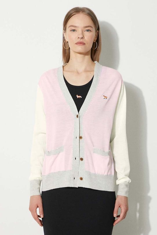 Вовняний кардиган Maison Kitsuné Baby Fox Patch Regular Cardigan вовна рожевий MW00505KT1036