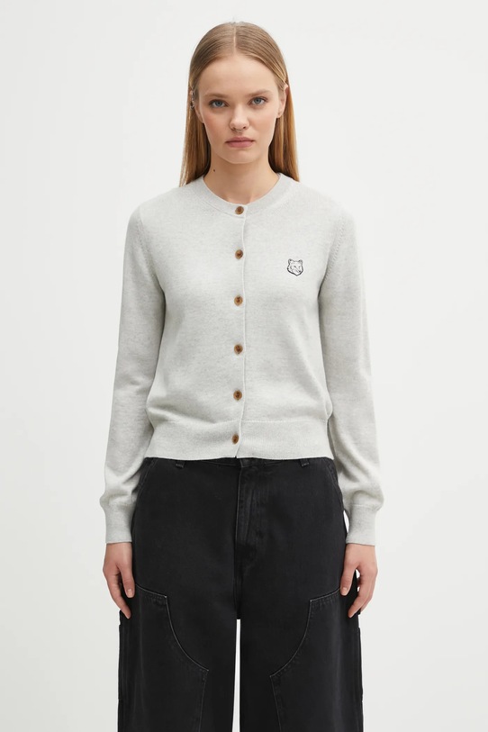 Maison Kitsuné kardigan wełniany Bold Fox Head Patch Regular Cardigan szary MW00508KT1036
