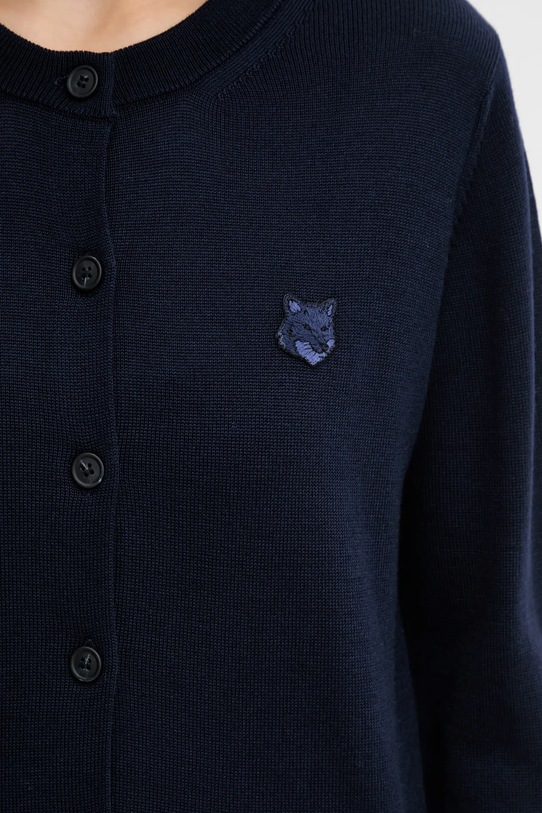 Maison Kitsuné kardigan wełniany Bold Fox Head Patch Regular Cardigan granatowy MW00508KT1036