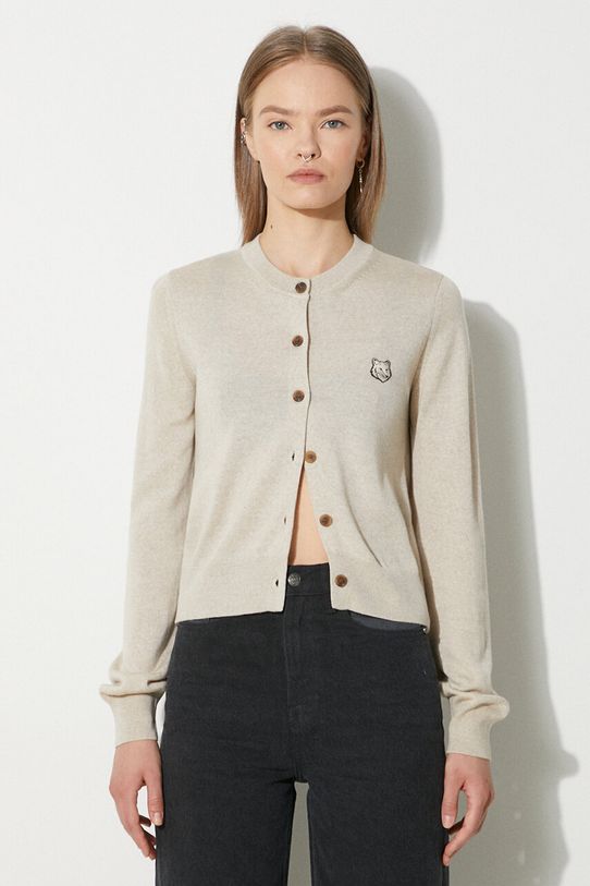 Maison Kitsuné wool cardigan Bold Fox Head Patch Regular Cardigan fine-knit beige MW00508KT1036
