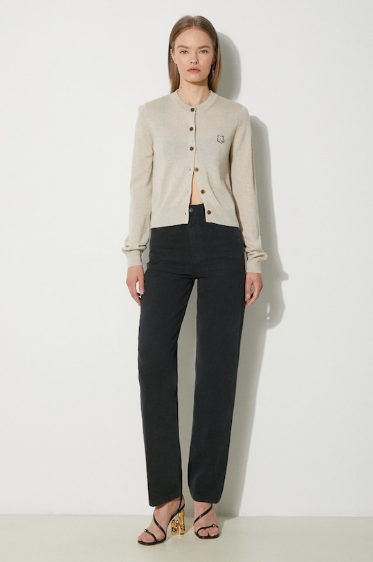 Maison Kitsuné wool cardigan Bold Fox Head Patch Regular Cardigan MW00508KT1036 beige SS25