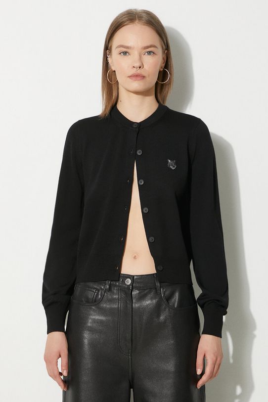Maison Kitsuné wool cardigan Bold Fox Head Patch Regular Cardigan fine-knit black MW00508KT1036