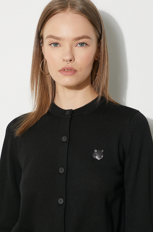 Maison Kitsuné wool cardigan Bold Fox Head Patch Regular Cardigan MW00508KT1036 black