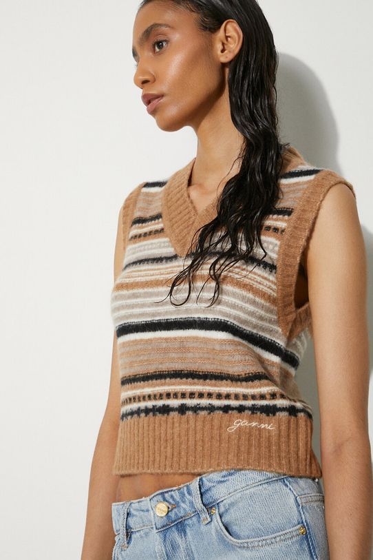 Vlněná vesta GANNI Soft Wool Stripe Vest